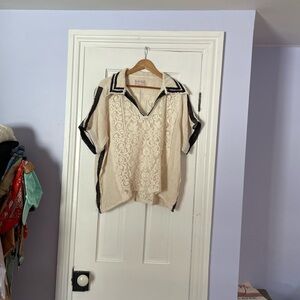 We The Free Ivory and Black Embroidered Button Down